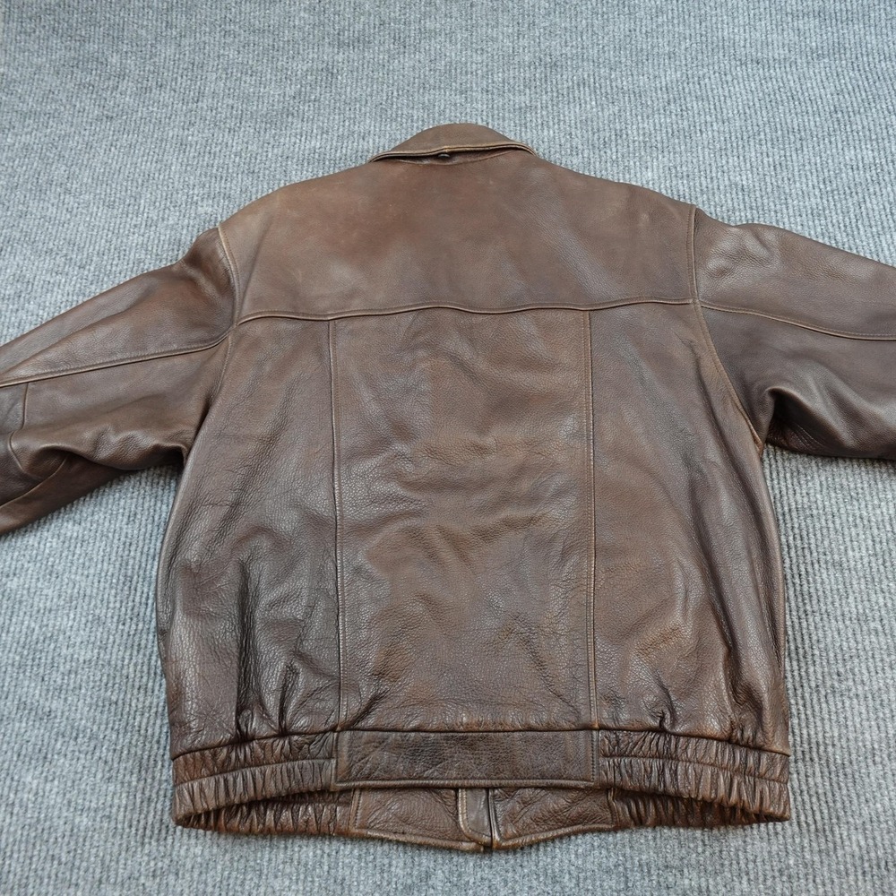 Sonoma Jacket Mens Large Brown Leather Bomber Full Zip USA Flag Lined Aviator - Picture 9 of 13